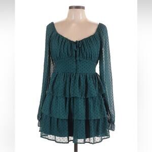 Inspired Hearts Georgette chiffon tiered ruffle boho peasant dress, L